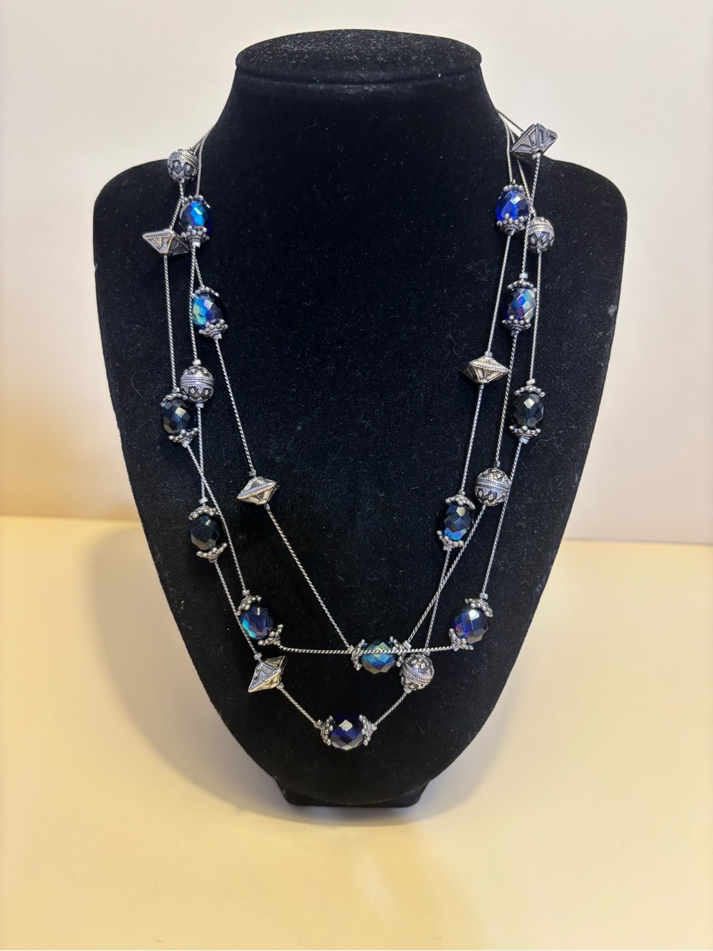Chico’s Multi-Strand Blue Crystal Station Necklace 18”+3”